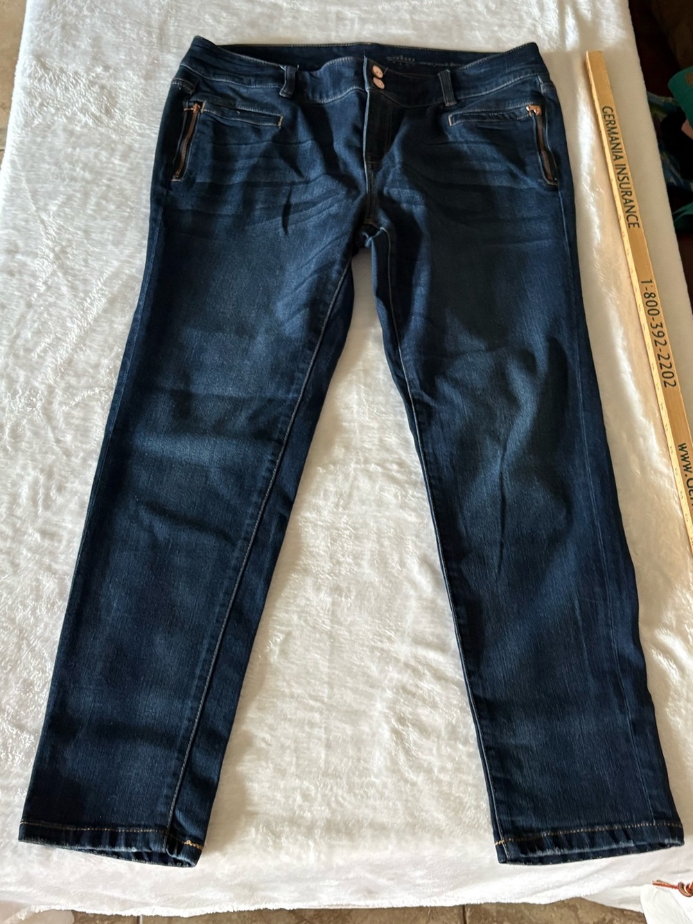 Dark Blue Women's Slim Straight Jeans with zipper design